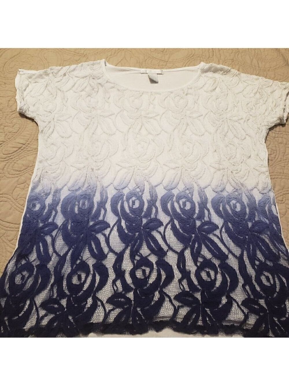 Design History Lace Overlay Dip Dye Short Sleeve